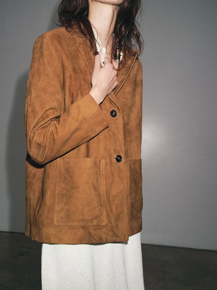 

Faionable Sweet Casual Faux Leather Jaet Outerwear New Arrival Autumn 2025 Women's Clothing Soft Nubu Coat