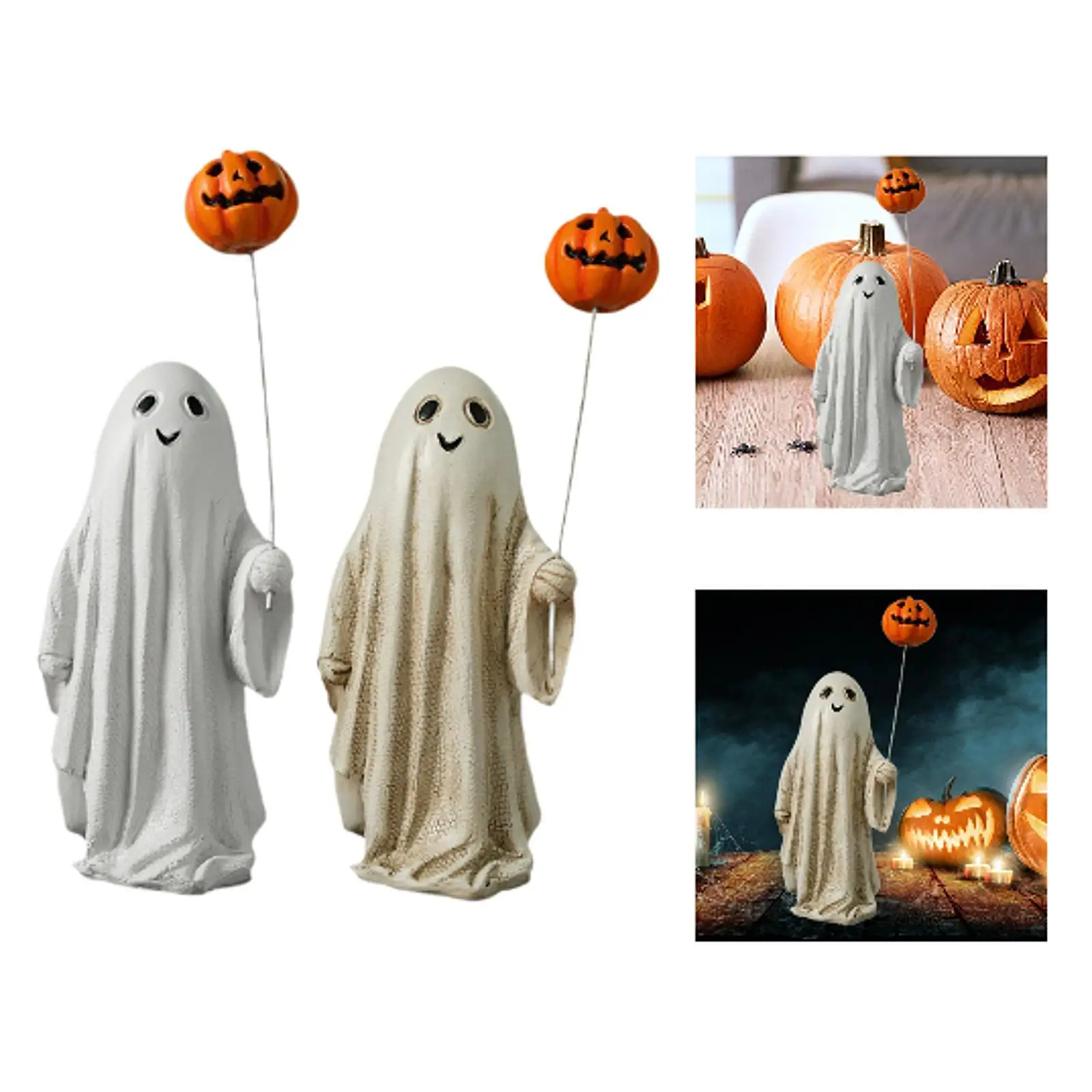 Halloween Ghost and Pumpkin Balloon Figurine 19cm Table Ornament