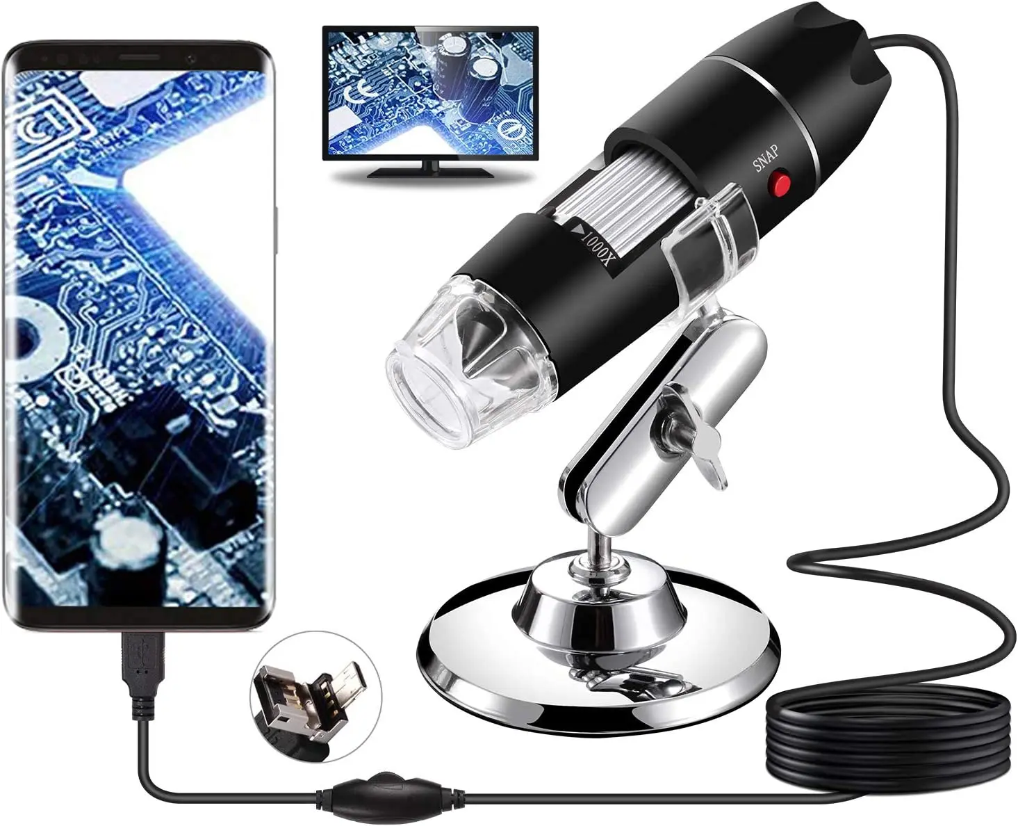 USB Digital Microscope Handheld 40X-1000X Magnification Endoscope, 8 LED Mini Video Camera for Windows 7/8/10 Mac Linux Android