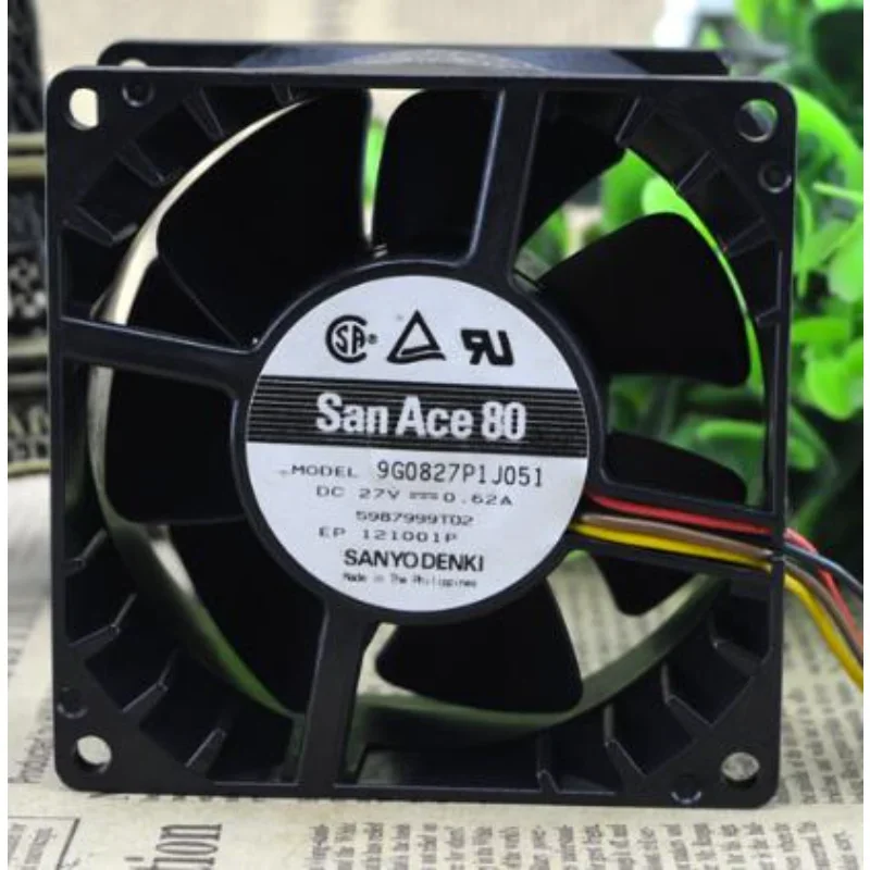 Original CPU Cooling Fan For Sanyo 9G0827P1J051 8038 27V 0.62A 8cm 3-wire Frequency Converter Chassis Fan 80x80x38mm