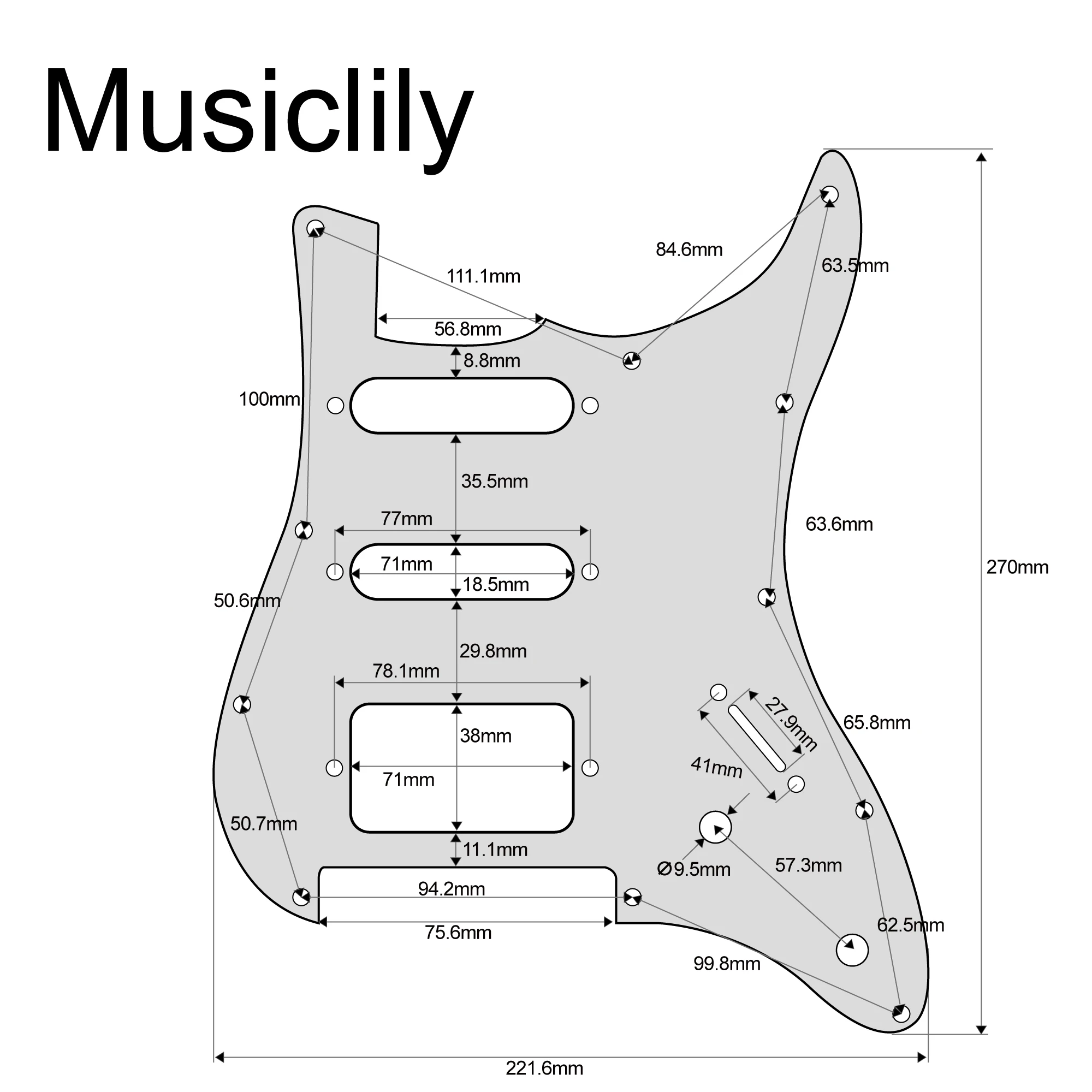 Musiclily Pro 11-Hole Guitar Pickguard for Yamaha PAC012 HSS Electric Guitar