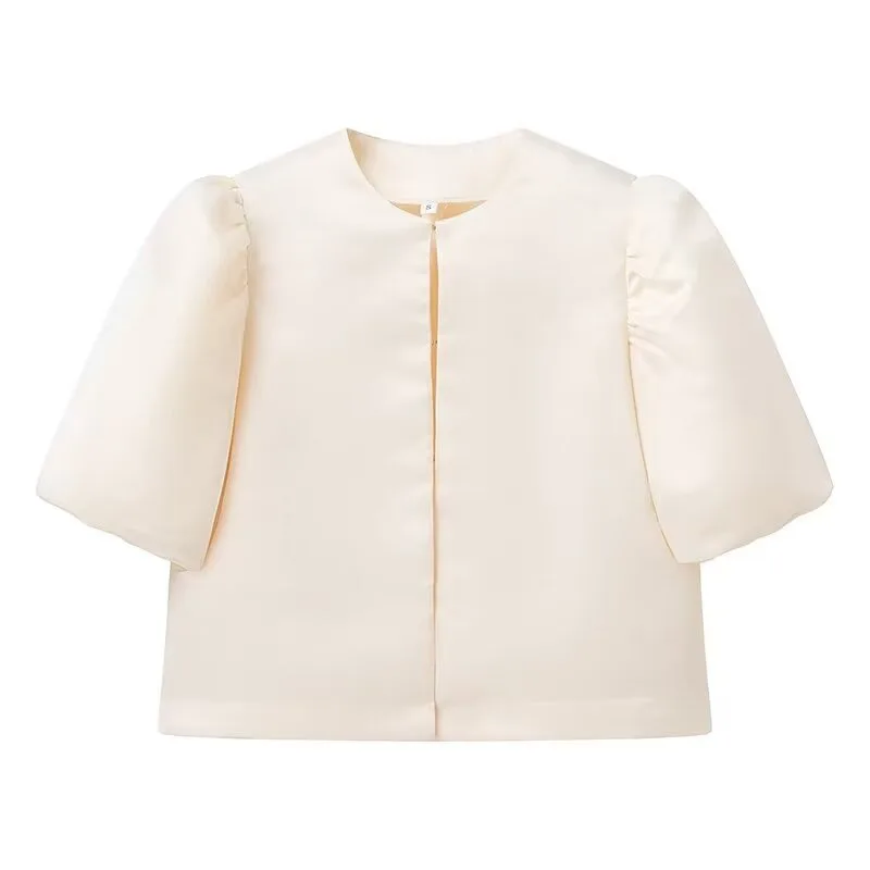 New High-end and Stylish Urban Puffed Sleeve Women's Button Solid-color Shirt Top, Fashionable and Individual Women's Clothing.
