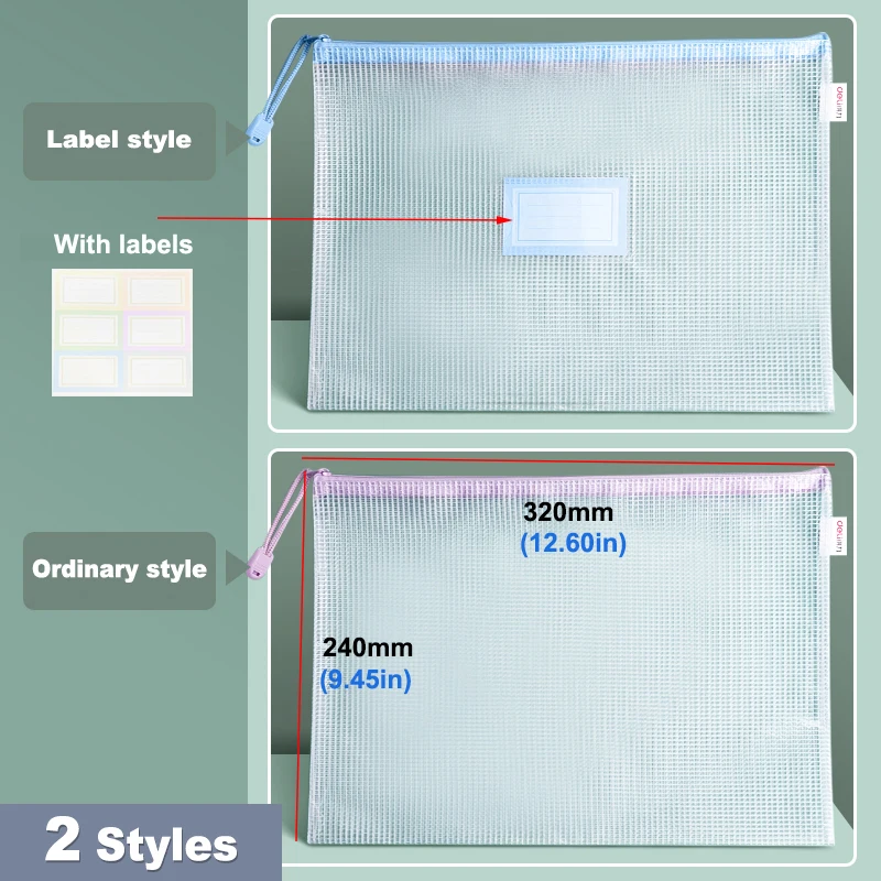 Deli A4 File Storage Bags cartella grande capacità Gridding borsa con cerniera impermeabile ufficio studenti libro di testo carta di prova archivi Pouch