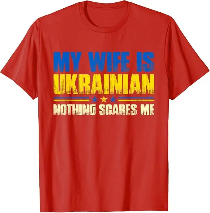 T-Shirt mit Aufdruck „Meine Frau ist Ukrainerin – Nichts macht mir Angst“ – Ukraina-Stolz-Flagge Y2K-Buchstaben Grafik-Slogan-T-Shirt – Herrenmode-Kleidung – Detail 10