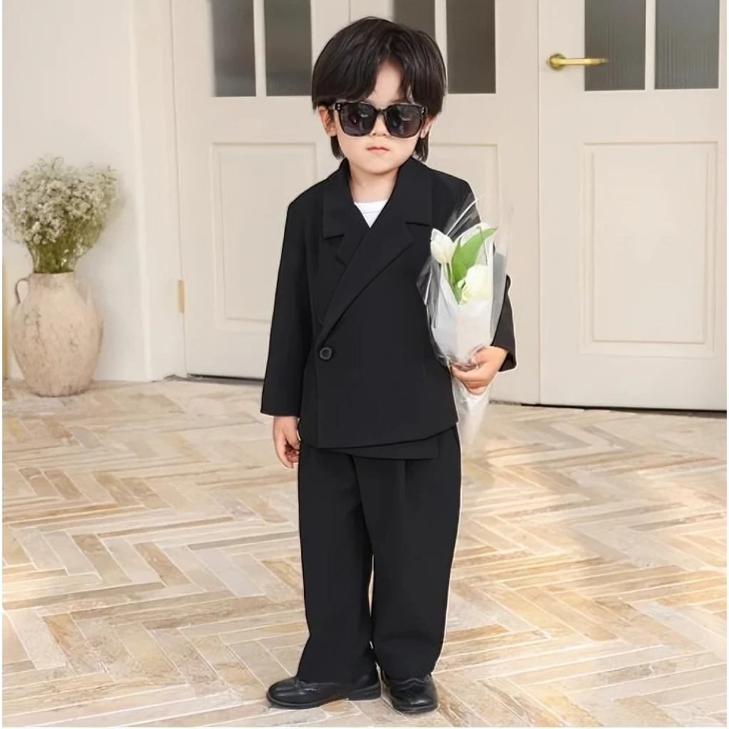 Boy Suit Set Toddler Wedding Outfit Infant Birthday Party Gift Clothes Children School Graduation Christmas Performance Tuxedo