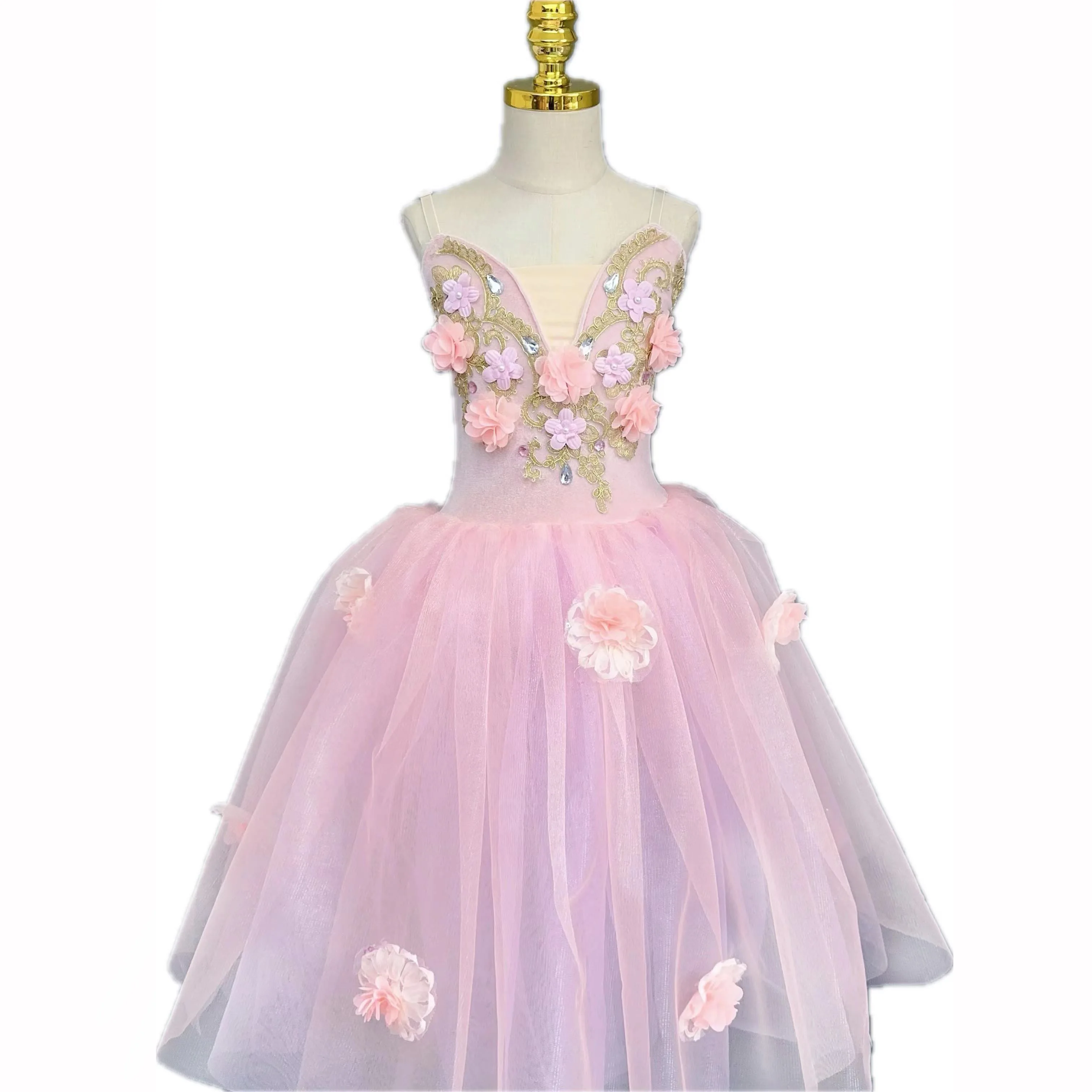 

Professional Ballet Long Skirts Pink Flower Dancing Costumes Party Dresses Stage Performance Dance Wear Ballet Leotard For Women