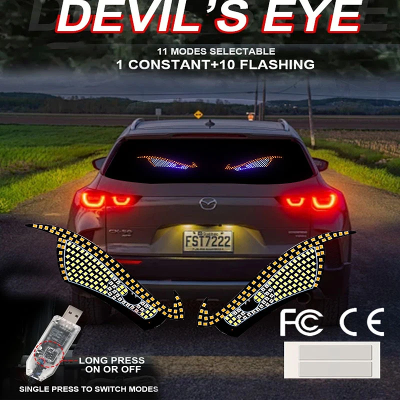 Devil Eyes Licht für Autos, Windschutzscheibe, USB-Stecker mit 11 Modi, Warnlampe, Schilder, Atmosphäre, Dekor, Beleuchtung für Autozubehör
