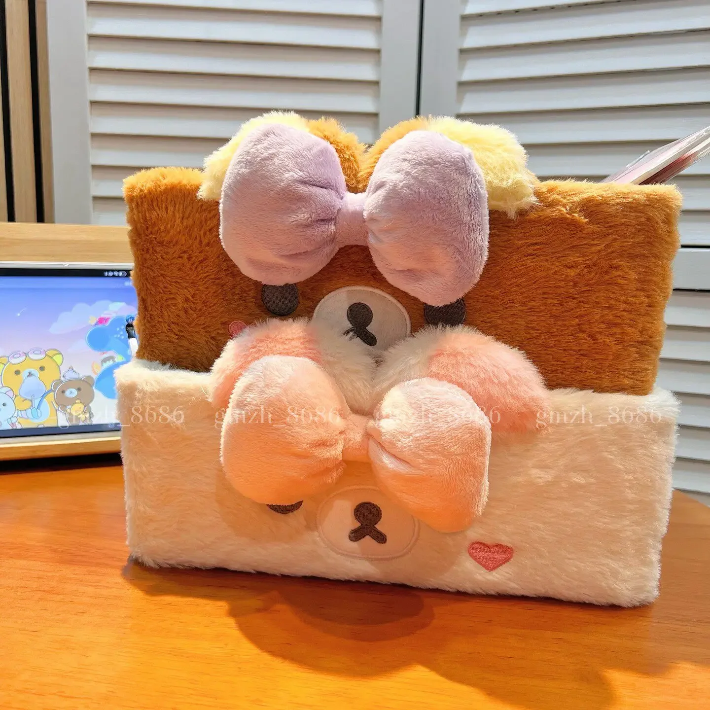 Soft Fluffy Rilakkuma Style Plush Storage Box Cute Bear Desk Organizer Adorable Storage Basket Korilakkuma Girls Room Decor Gift