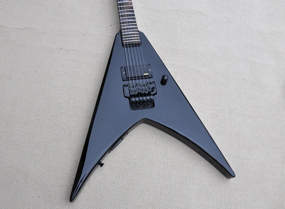 6 Strings Black V Electric Guitar with Tremolo Bar,Rosewood Fretboard,Can be Customized