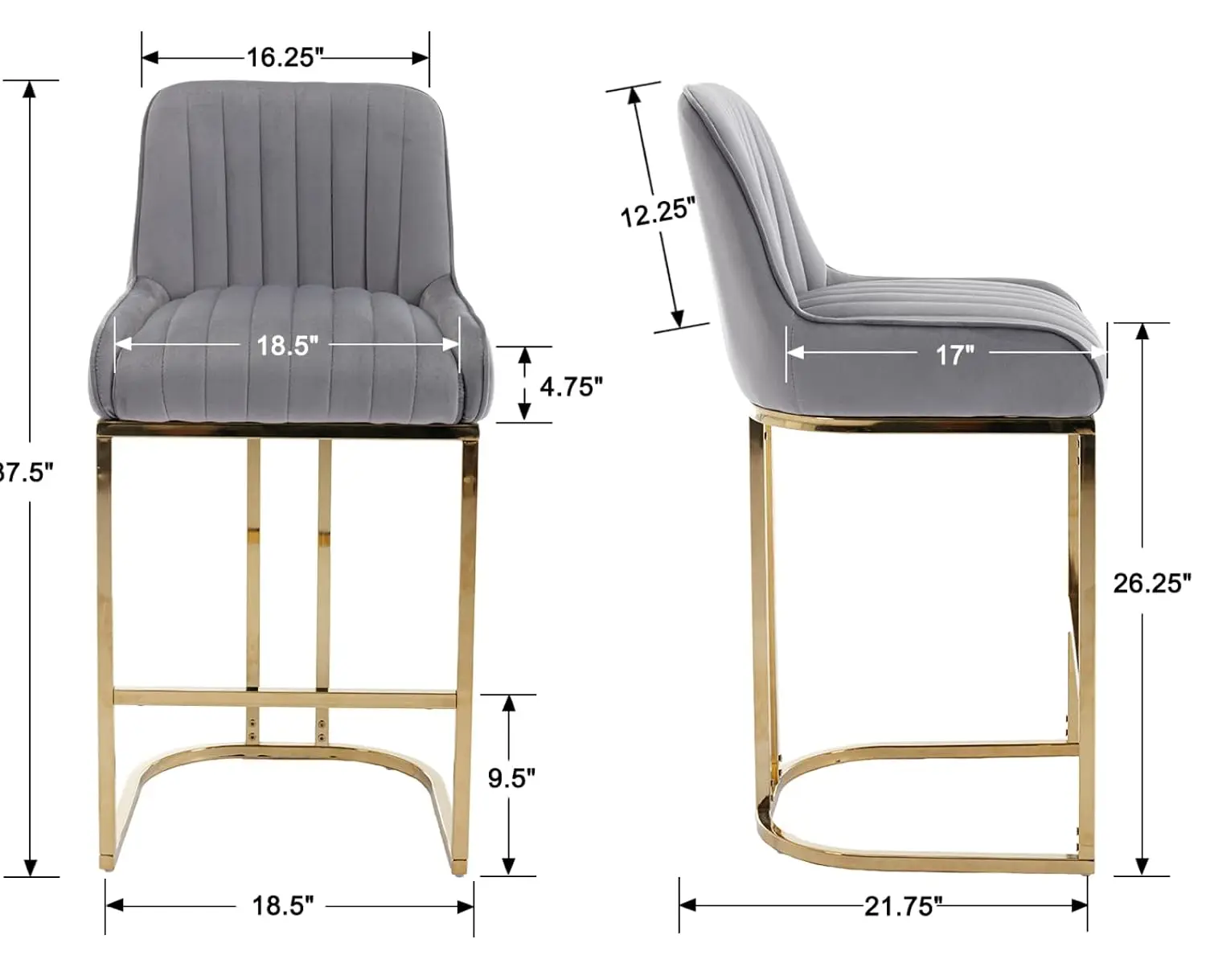 Upholstered Counter Height Bar Stools Set of 4 with Back & Gold Metal Base for Kitchen Island Restaurant Pub, Customized view 3