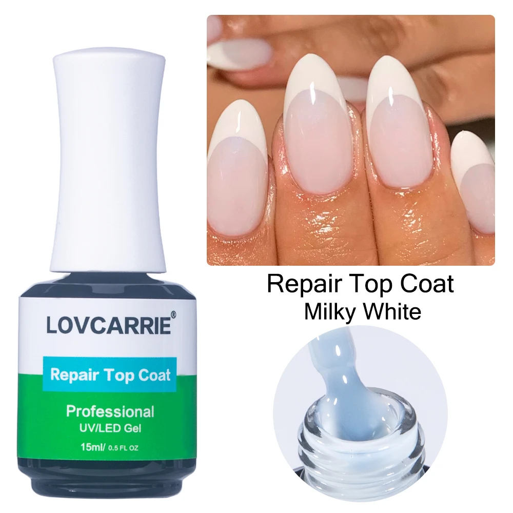 Lov carrie milchig weißer Dec klack kein Wischen UV-Gel Nagellack 15ml semi permanente UV/LED Reparatur Gel Finish Versiegelung für Maniküre Nägel