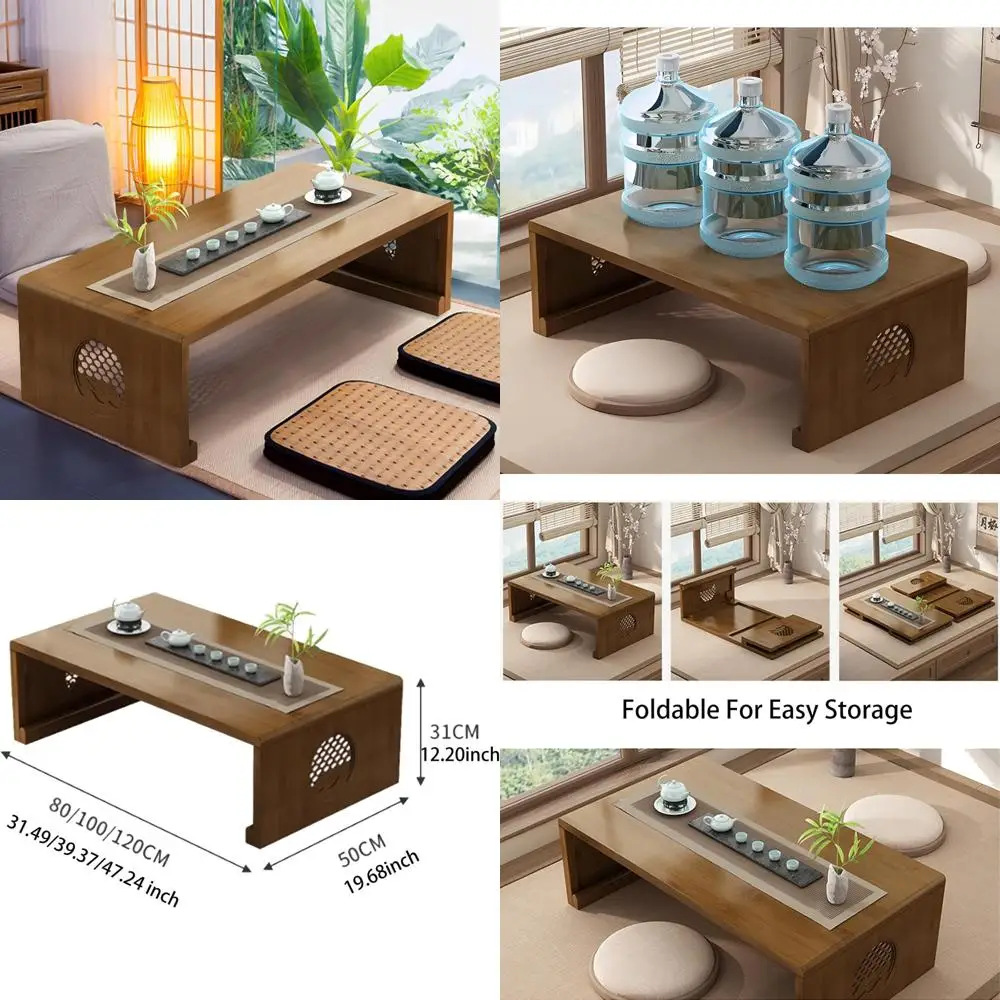 

Folding Coffee Table - Compact Japanese Style Floor Table for Living and Dining Rooms, Ideal for Tea, Tatami, and Home Decor (39