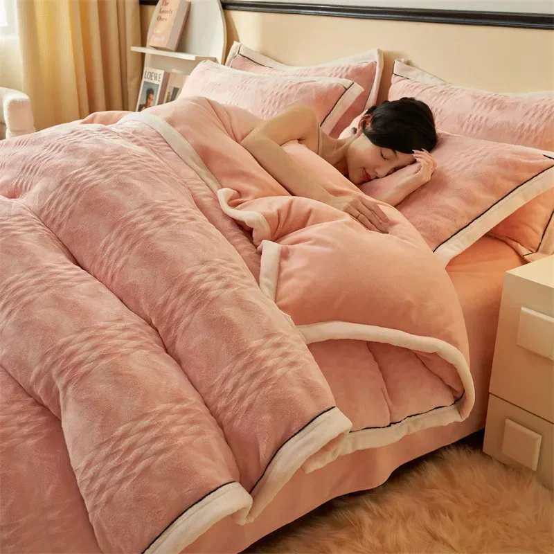 

2024 new thickened high gram milk fleece four-piece set coral flannel quilt cover bed sheet winter four-piece set