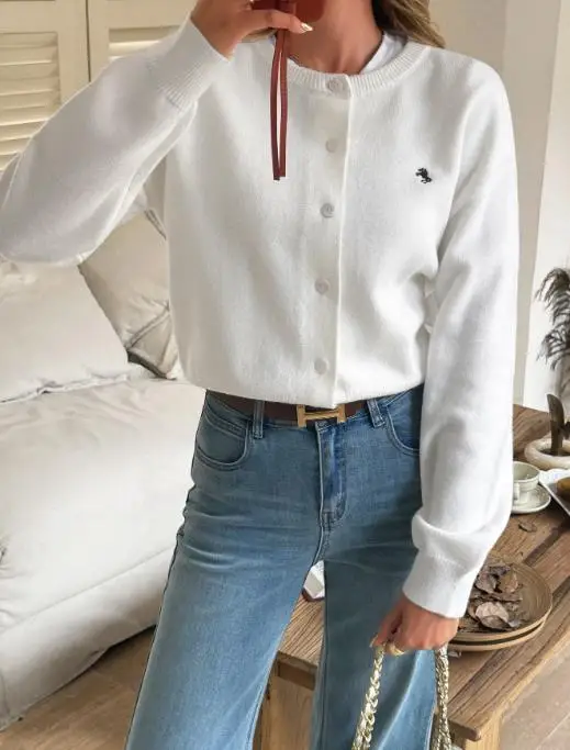 

Осенний минималистичный однотонный свитер с длинными рукавами для отпуска для женщин, модная облегающая минималистичная вязаная куртка на пуговицах