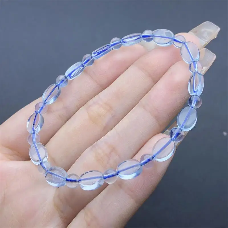 Natural Aquamarine Bracelet Handmade Crystal Jewelry Stretch Bangle Children Birthday Holiday Gift 1pcs