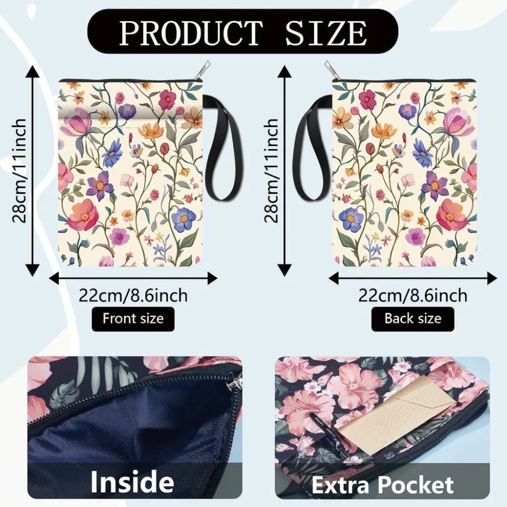 Flower Book Sleeve Plant Book Protector Book Covers for Paperbacks Washable Fabric Cloth Book Cover with Zipper Sleeve Pocket