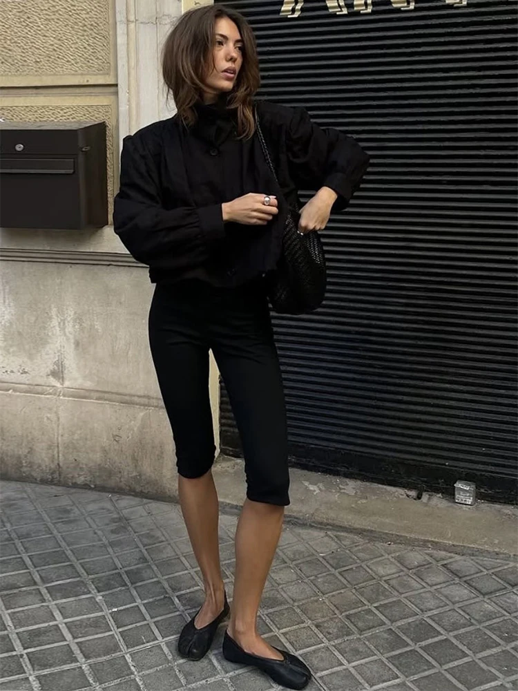 Kendall Black Elastic 7/8 Length Slit Slim Fit Pants High Waist Commute Style Ladies Casual Trousers Other Material Blend