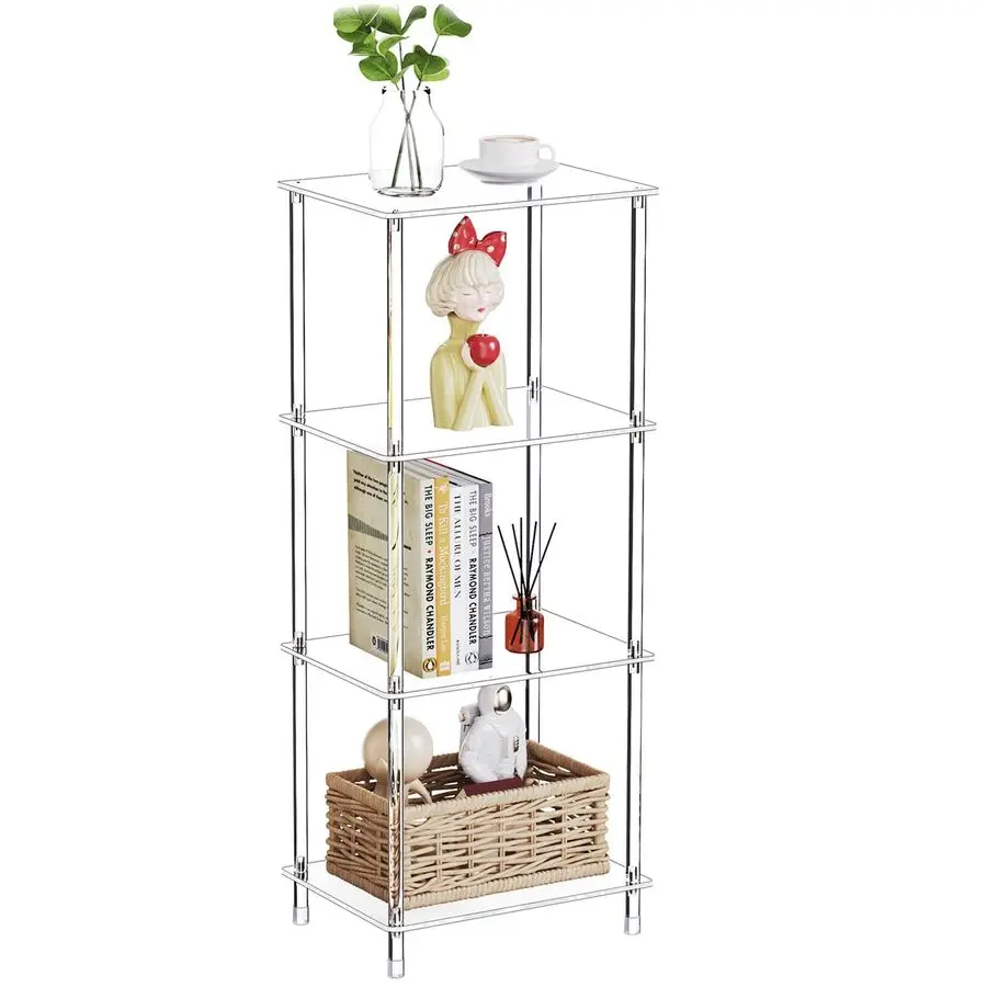 

Clear Acrylic Side Table, 15.7 L x 11.8 W x 38.7 H, 4Tier End Table for Living Room, Small Modern Bedside Tables Nightstand for