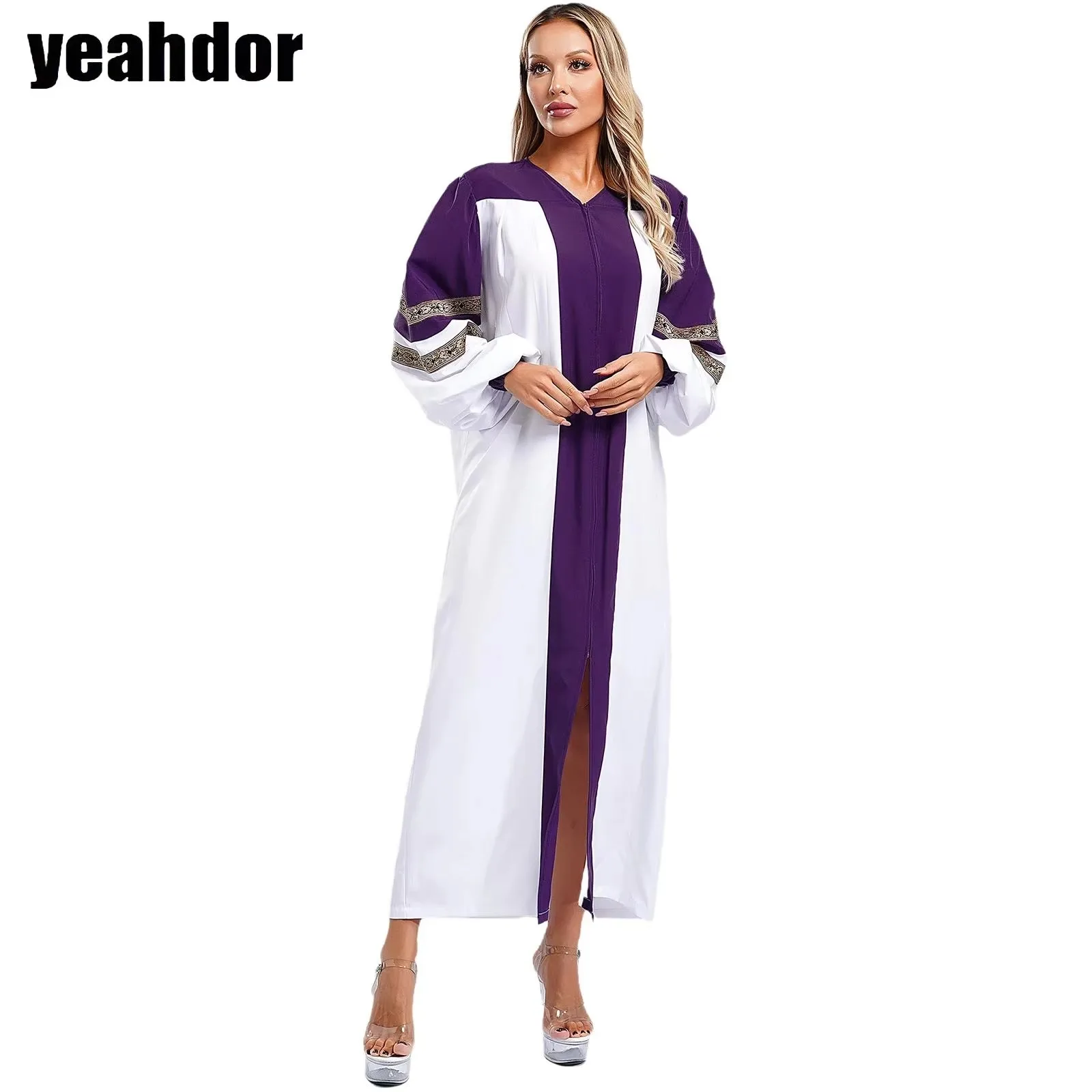 Robe de chorale d'église pour femmes, Robe de pasteur à manches longues, Robe de culte du prêtre chrétien, fantaisie d'halloween, Costumes de Cosplay du clergé catholique