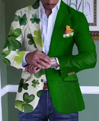 Blazer à imprimé floral Saint Patrick'S Day pour homme, col à revers, vêtements décontractés, patchwork élégant, vert, printemps