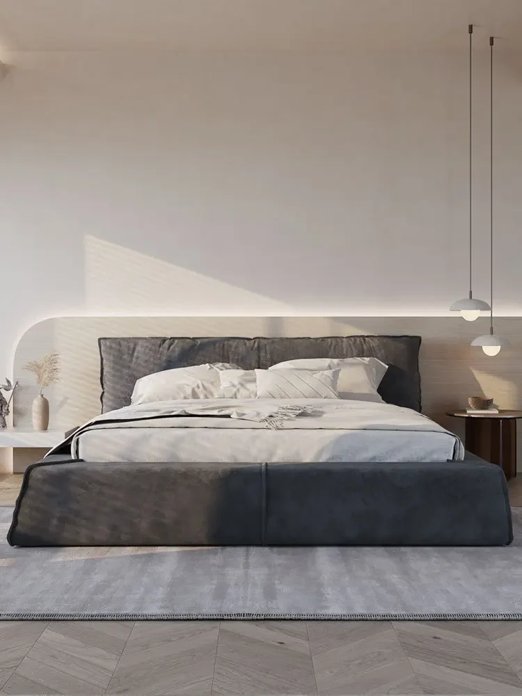 Italian minimalist leather bed Modern minimalist double light luxury matte technology fabric Paris bed