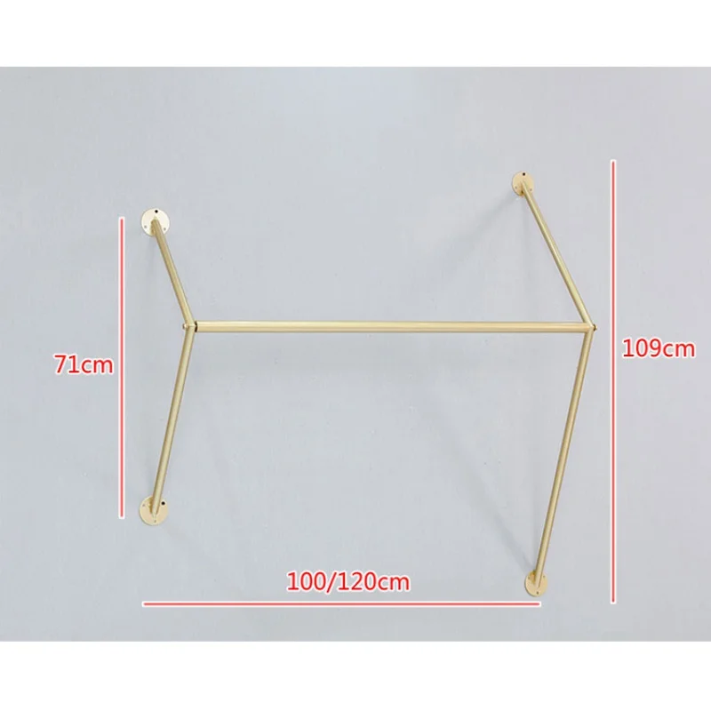 Custom, Fashion Gold Garment Metal Wall Mounted Hanging Rail Display Rack Retail Clothing Shop Fittings Interior Design