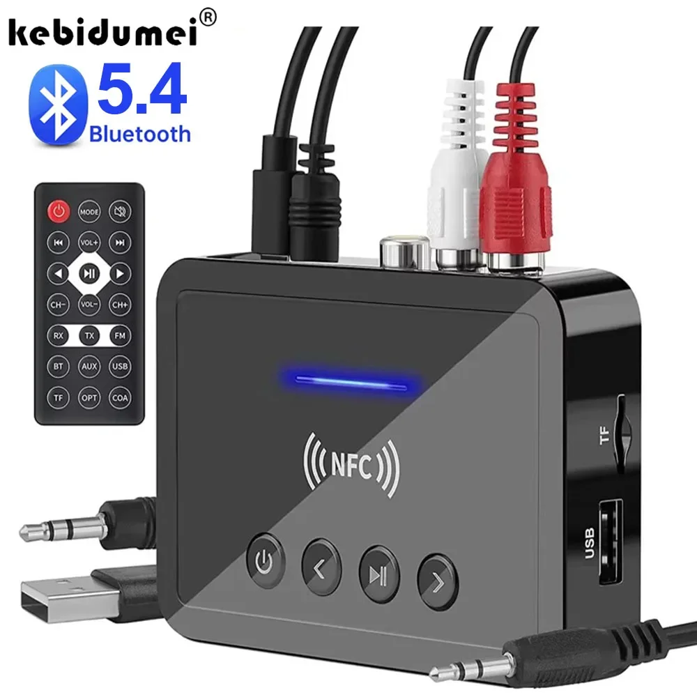 

Bluetooth 5.4 Receiver Transmitter FM Stereo AUX 3.5mm Jack RCA Optical Handsfree Call NFC Wireless Audio Adapter TV Car Speaker