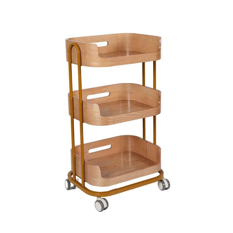 

Movable Beauty Trolley, Rolling Storage Cart for Salon, 3-Layer Solid Wood Utility Rack with Wheels, Home Spa & Club Organizer