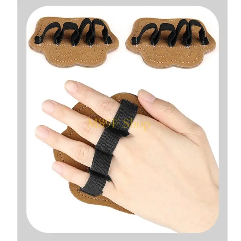 M89F Premium Cowhides Leather Hand Grip Pad Palms Protectors Four Finger Design With Elastic Closure For Gym Training Comfort