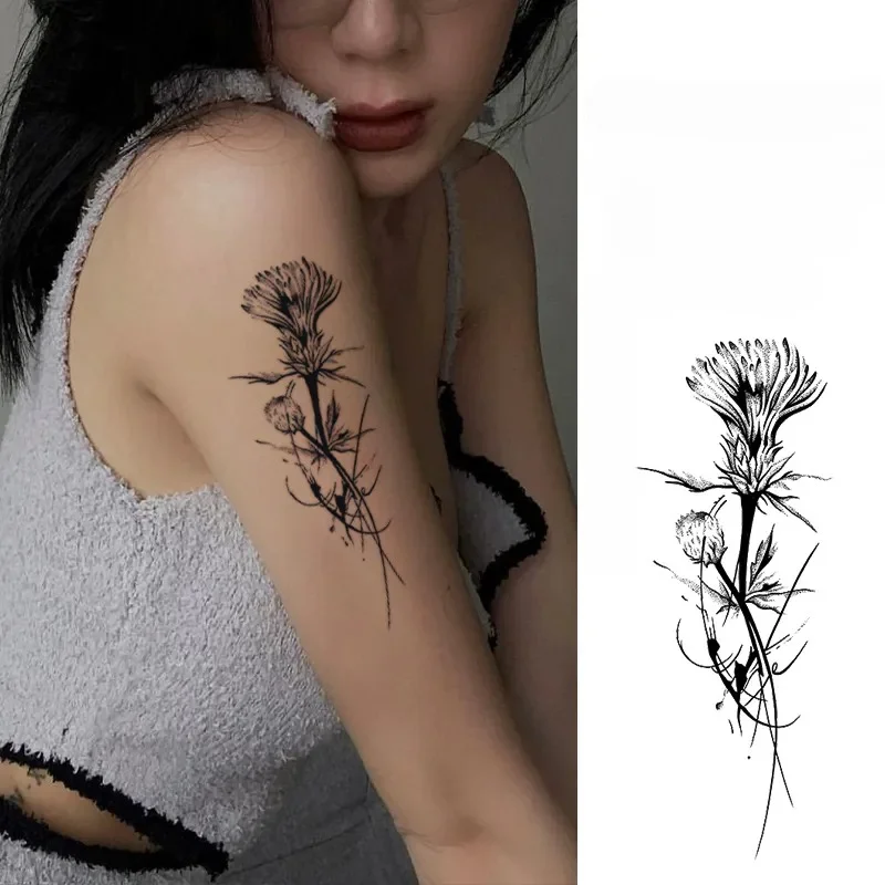 Tatuajes temporales de flores rosas y jugo de hierbas para mujer, tatuaje Sexy impermeable, pegatinas de arte, cobertura duradera, cicatrices, tatuaje falso