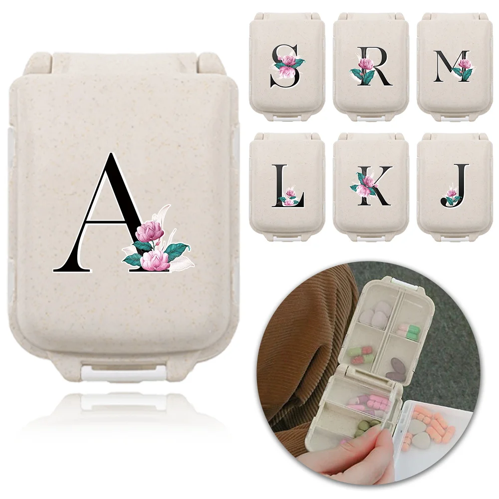 8 Grids Travel Pill Storage Boxes Moisture-proof and Dustproof Pill Box Wheat Straw Container for Medicines Whitemarble Pattern