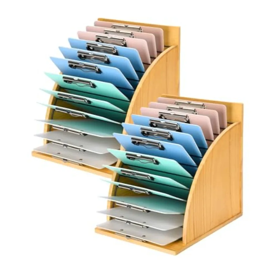 

Деревянный органайзер для хранения планшетов/клипбордов с приподнятой боковой панелью и металлическими слотами для класса и офиса