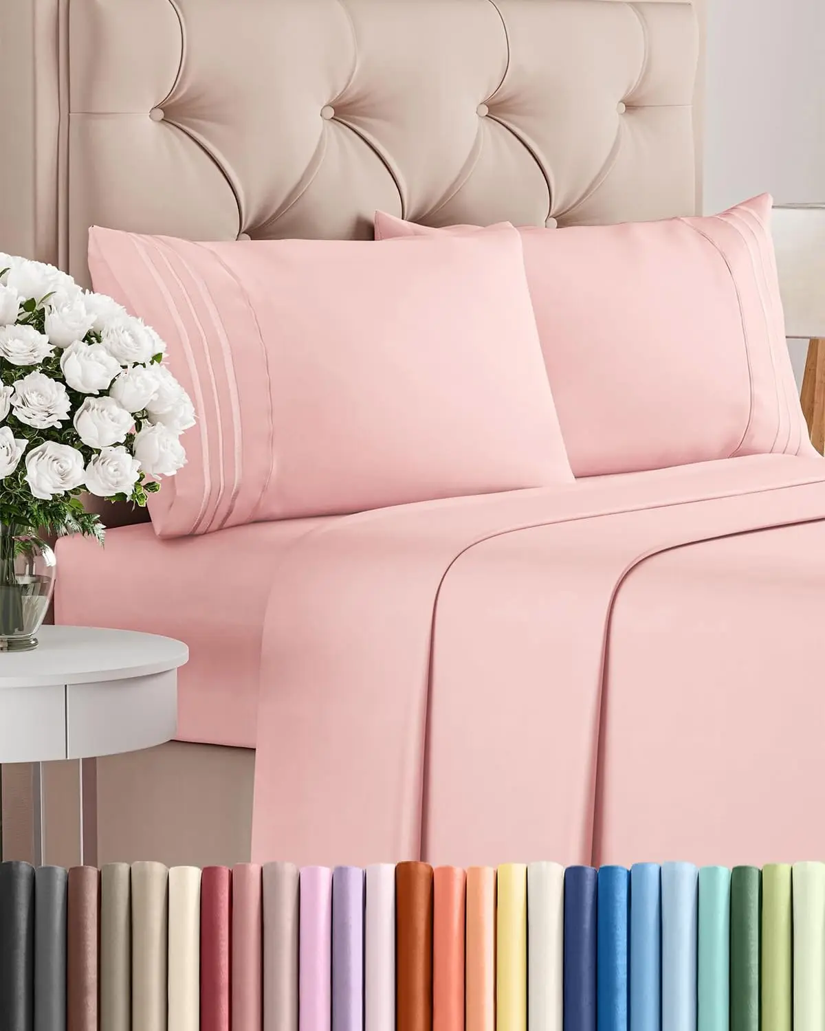 

Комплект постельного белья King Size из 4 предметов: дышащее, охлаждающее, ультрамягкое белье с глубокими карманами для всех – сертифицировано Oeko-Tex