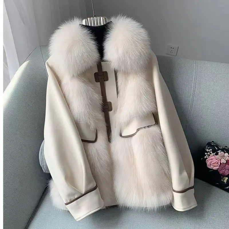 Winter New Fur Coat Women Double-sided Parkas Plush Collar Loose Warm Fashion Button Coat Mid Length