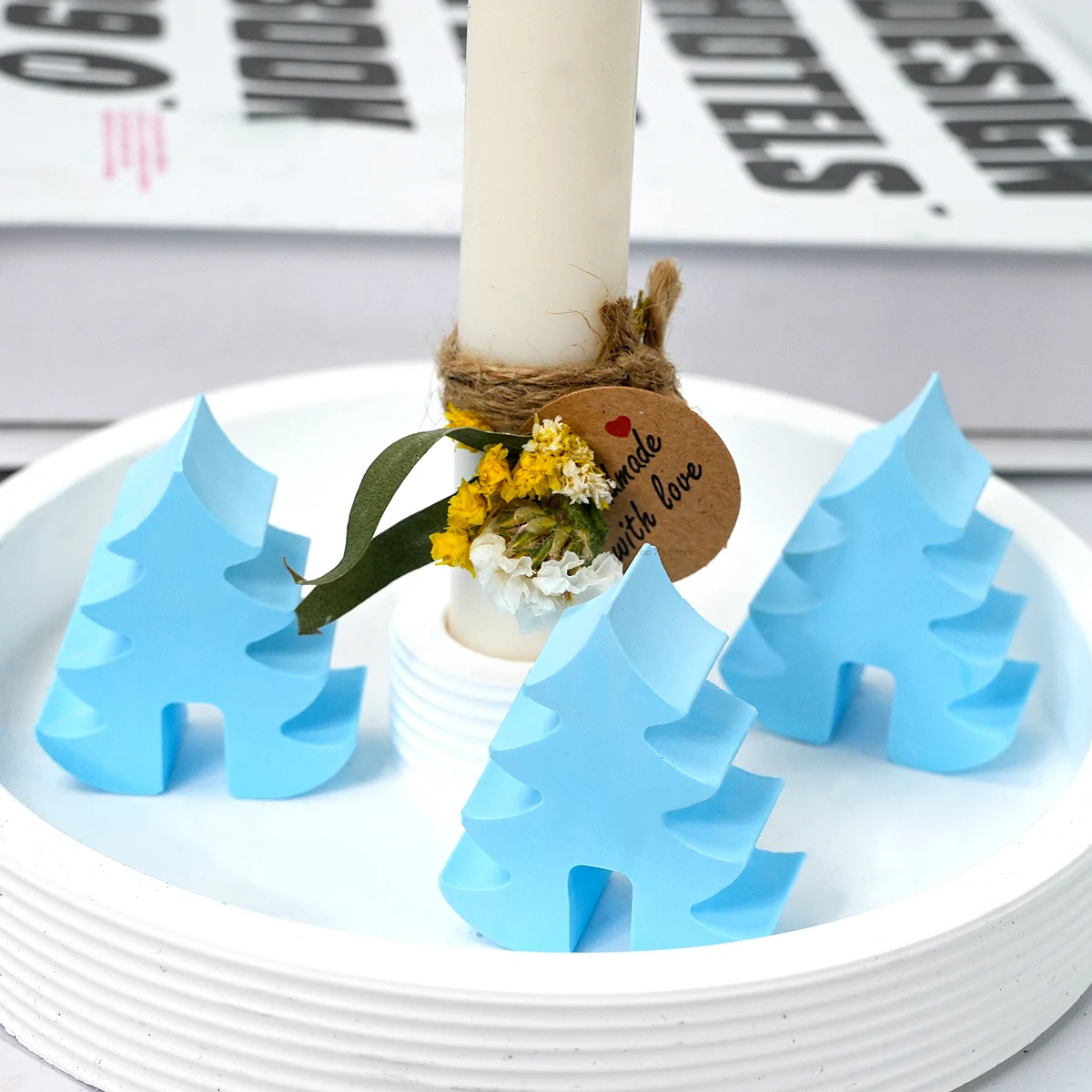 4 Hole Christmas Tree Candlestick Silicone Mold DIY Handmade Aromath Candle Molds Plaster Resin Candle Holder Crafts Making Tool