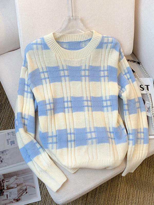 

Корейский круглый трикотаж в полоску для женщин, ранняя осень, новый дизайн, Sensation, маленький внутренний теплый свитер Base irt