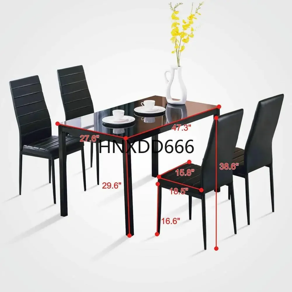 5 Piece Dining Table Set 4 Chair Glass Metal Kitchen Room Breakfast