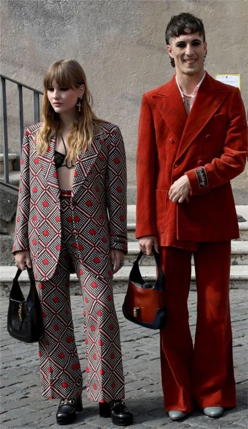 Ensemble de olympiques en velours orange pour hommes, blazer et pantalon, veste sur mesure, bureau, affaires, marié, smoking de mariage, manteau à double boutonnage, 2 pièces