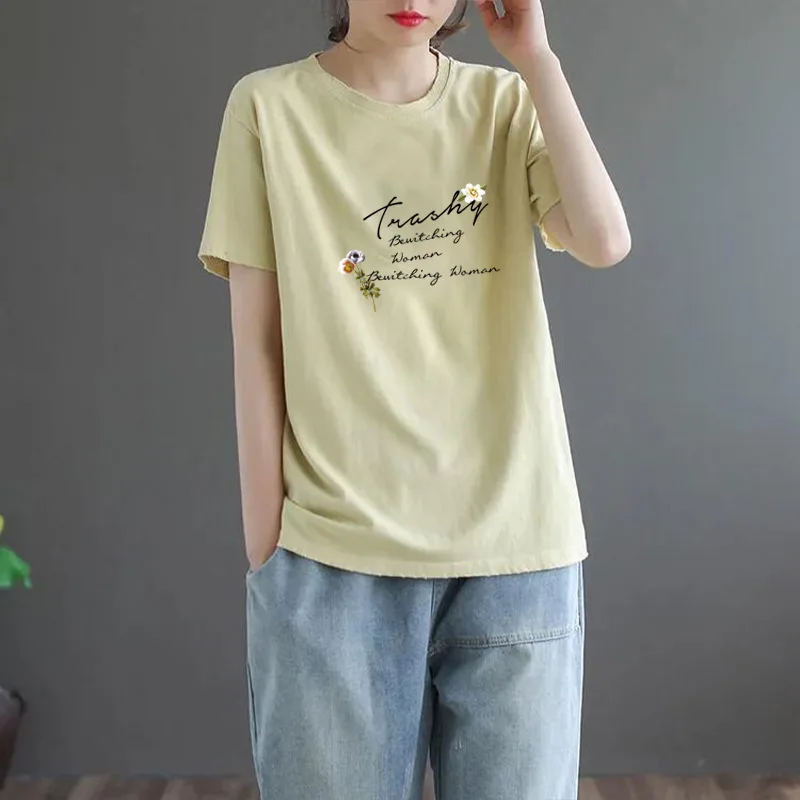 

Plus Size Women's T-Shirt Spring and Summer New Arrival English Letter Print Loose Round Neck Short Sleeve Top
