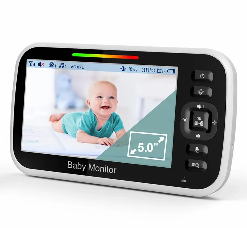 HD Wireless Baby Monitor 5-inchPan-Tilt Rotating Caregiver Lullaby Night Vision Sound Control Temperature Control Intercom SM651