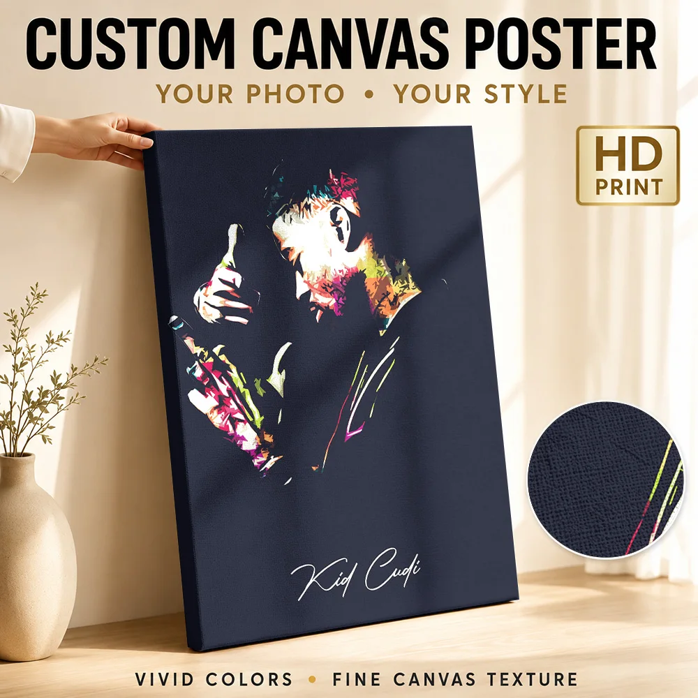 Kid Cudi Canvas Painting Poster Customized Modern Aesthetic Wall Art for Living Room Bedroom Decor Ready to Hang Gift for Fans