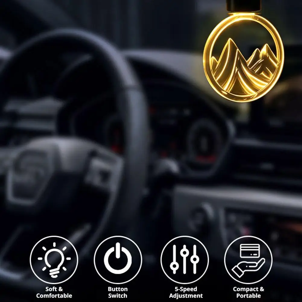 Car Rearview Mirror Hanging Light LED Interior Atmosphere Lamp Mountain Pendant Ornament Decorative Night Light