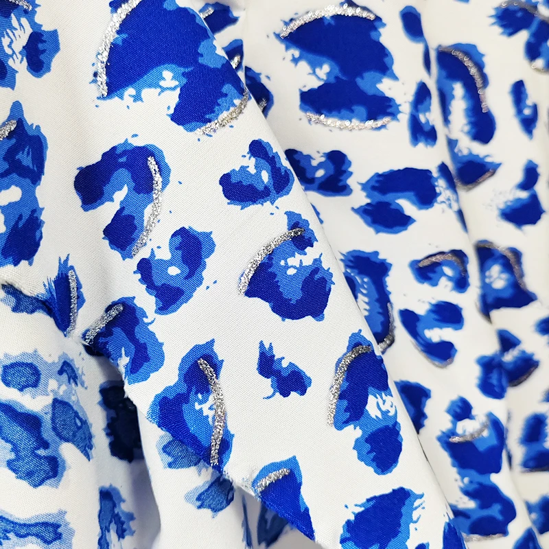 

Good,White Imitate Silk Chiffon Fabric,Polyester,Fresh Blue Leopard Pattern,DIY Women Dress,Pants,Not Transparent Chiffon Fabric