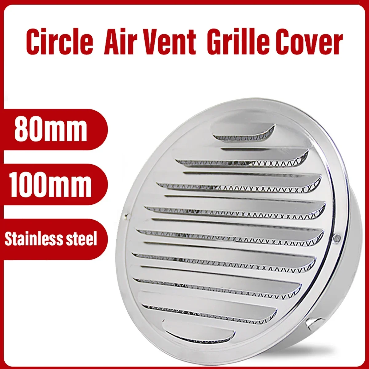 

80mm/100 Stainless Steel Round Metal Sheet Ventilation Use Grille Cover Air Vent Pipe DIY