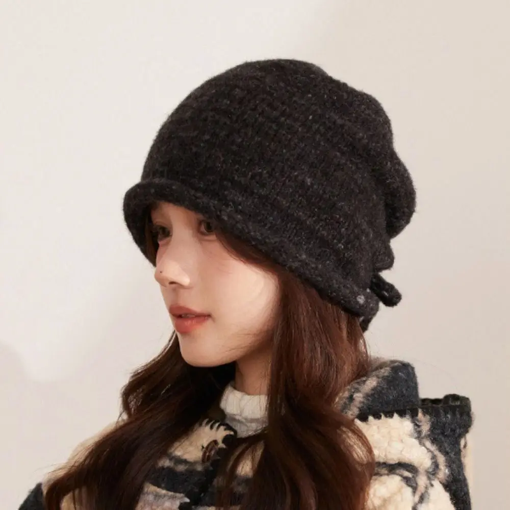 Personality Elastic Knitted Stacked Hat Hip-hop Streetwear Lace-up Hat Dome All-match Brimless Beanie Cap Autumn/Winter