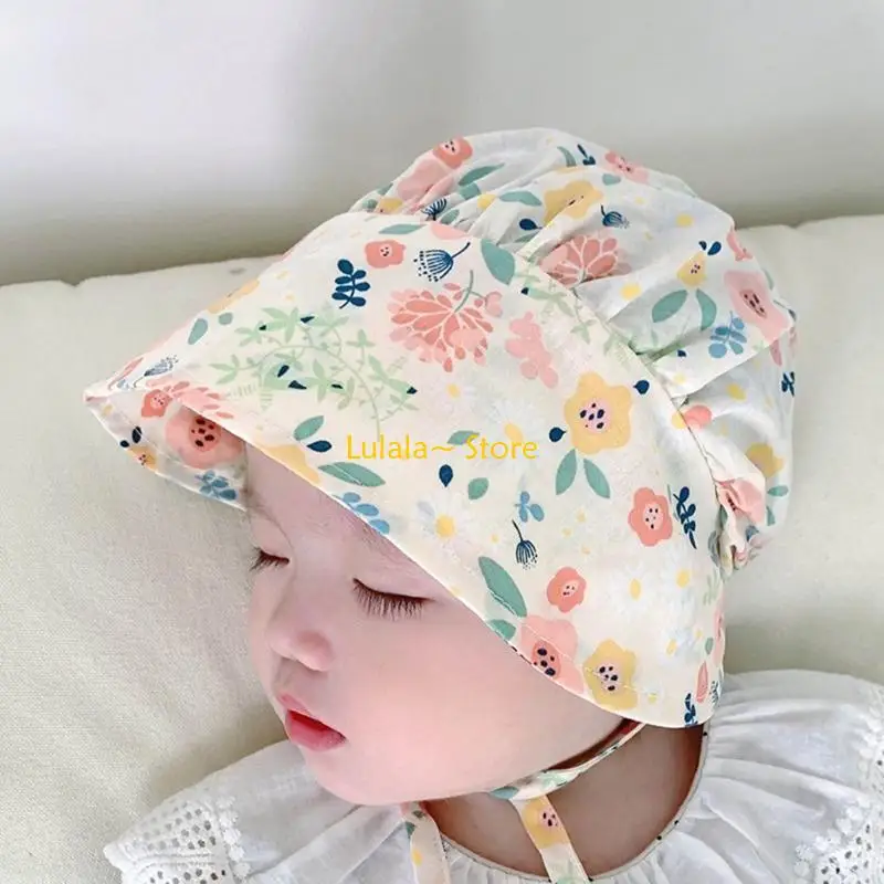 

Y4QA Infant Christening Hat Floral Print Beanie Cap Toddler Girl Breathable Sun Hat