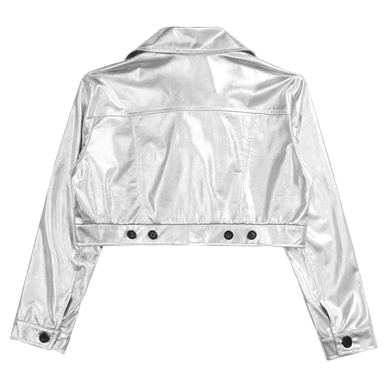 Kid Girls Boys Zipper Metallic Motorcycle Jacket Coat Hip-Hop Jazz Street Dance Outwear School Party Stage Performance Dancewear