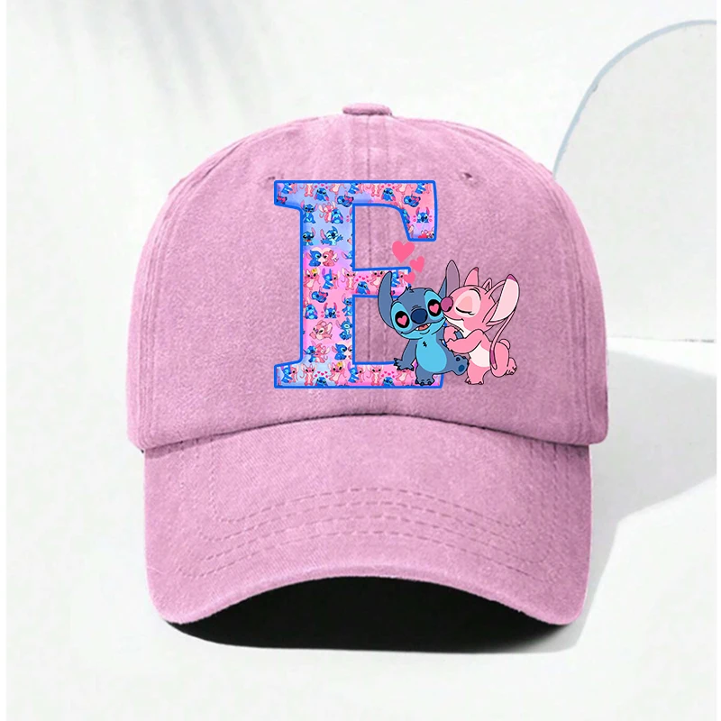 Stitch Angel Letter A-Z Baseball Cap for Women Disney Summer Adjustable Sun Hat Anime Cute Retro Sunbonnet Adult Headgear Gift