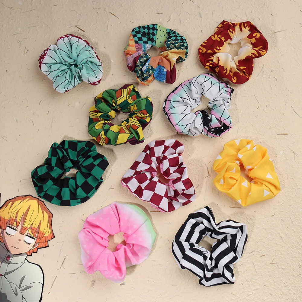 Anime Demon Slayer Cosplay Scrunchies Tanjirou Shinobu Giyu Kyojuro Inspired Hair Accessories Woman Costume Props