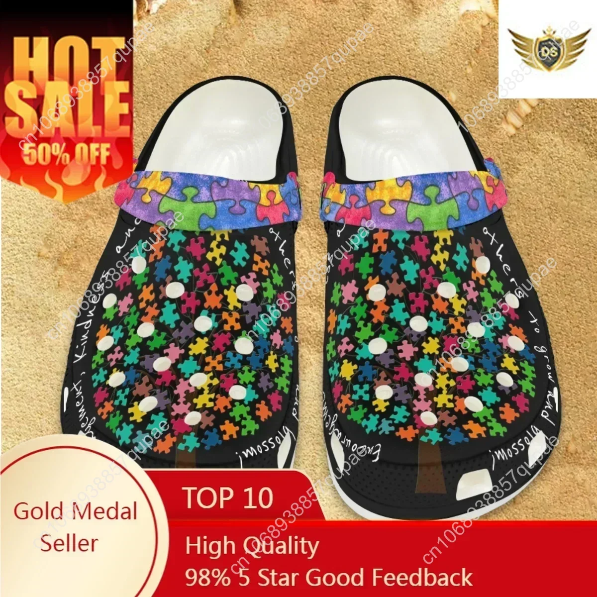 

Fashion Women's Clogs Slippers Hole Shoes Summer Outdoor Autism Awareness Design Casual Flat Walking Shoes Beach Adult Sandals